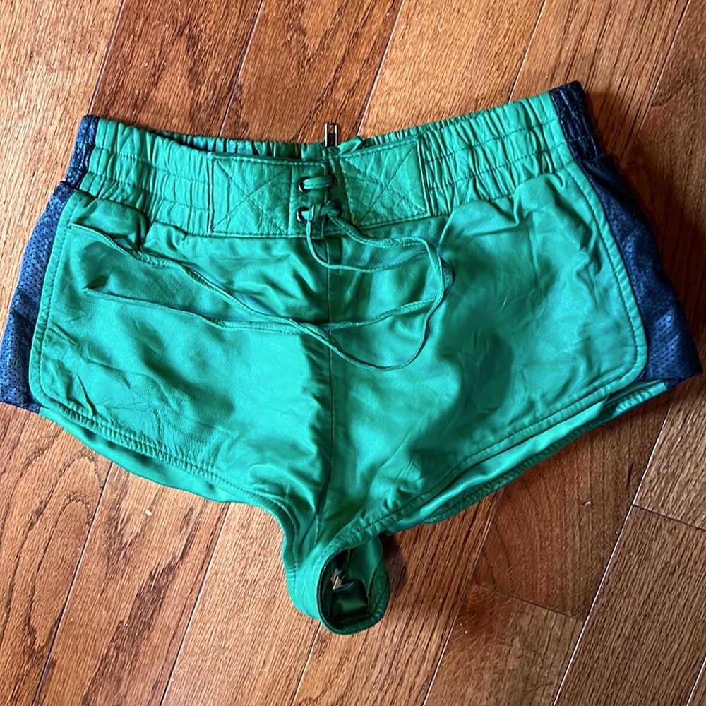 Asos green & black leather boxing shorts